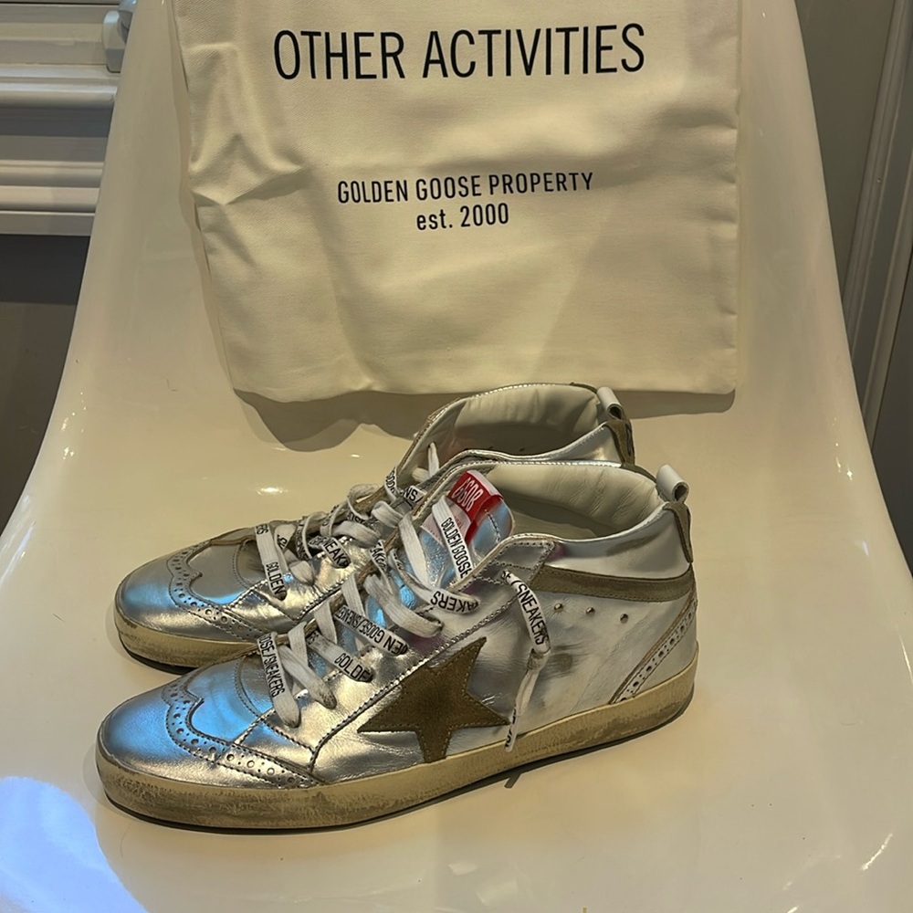 Golden Goose Silver and Gold Sneakers